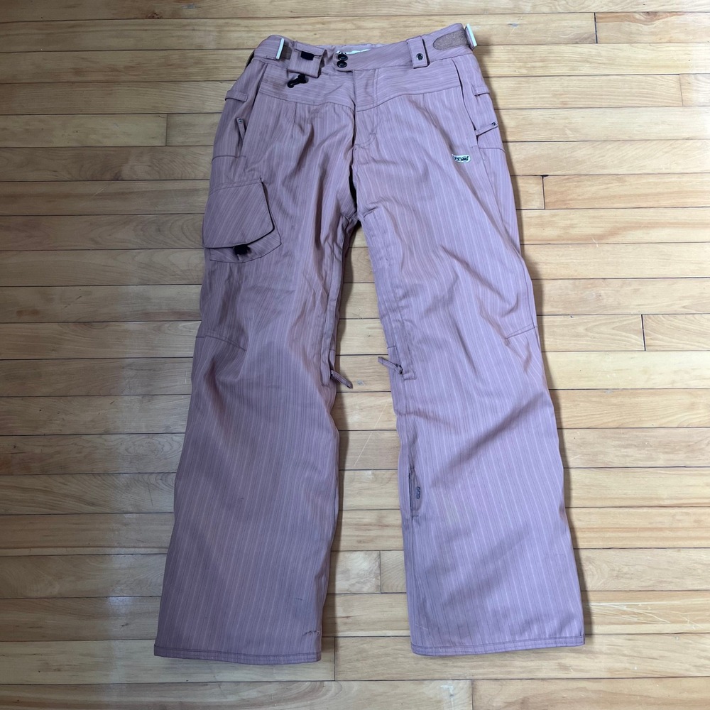 686 Women's Snowboard Pants Dusty Rose Pinstripe Cargo Ski Trousers Size M